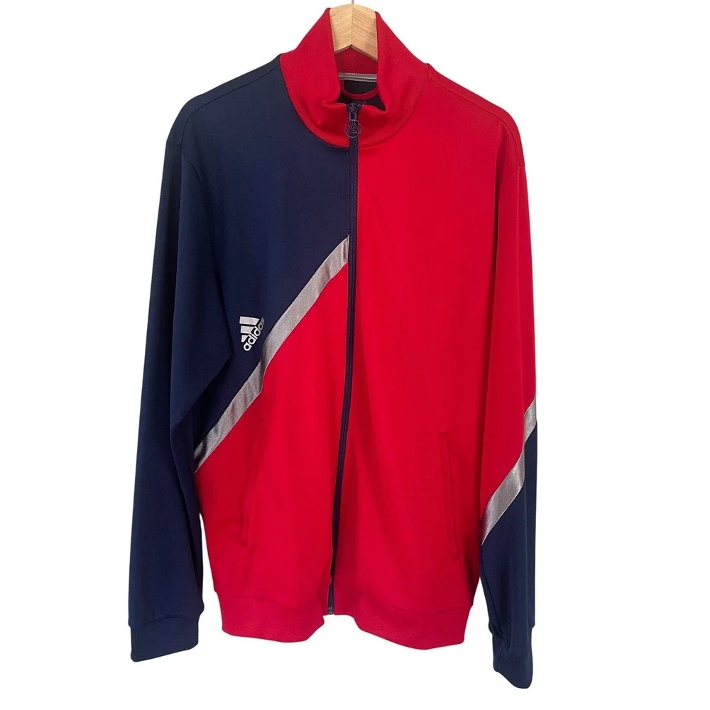 Adidas Track Jacket Red Navy‎ Blue Athletic Full Zip Men's Size L